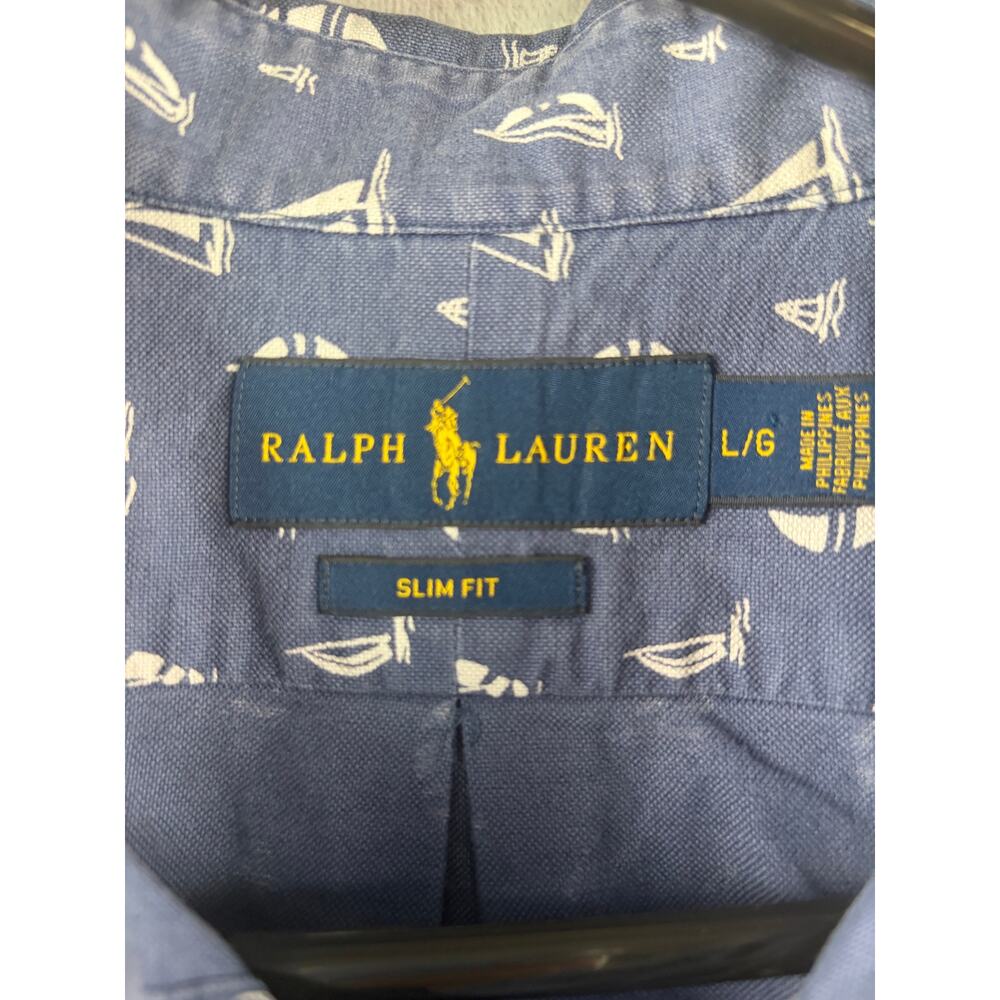 Ralph Lauren Men's Slim Fit Sailboat Print Button Down Shirt - Size L - Picture 6 of 7